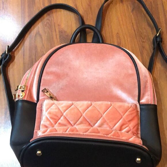 no brand Handbags - Peach velvet, backpack with black faux leather